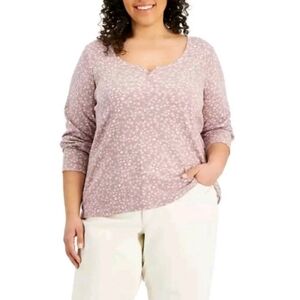 Hippie Rose Mauve Ribbed Flower Print Long Sleeves Top NWT Size 2X